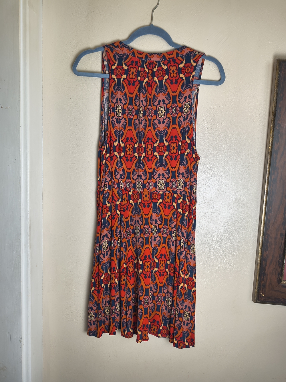 Button front red and blue boho sleeveless mini dress - Picture 11 of 11